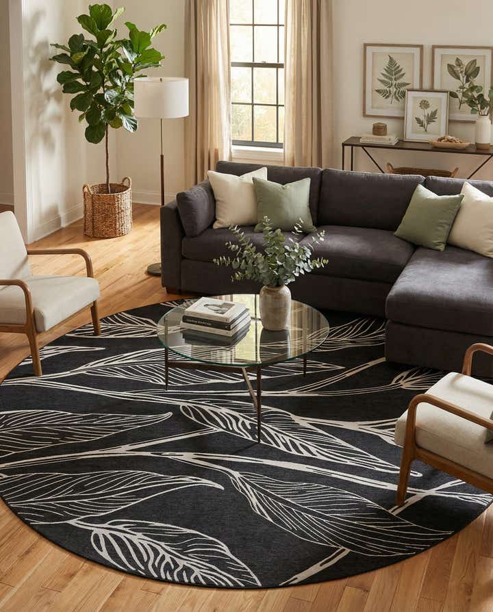 13' x 13' Easy-Clean Botanical Indoor / Outdoor Round Rug