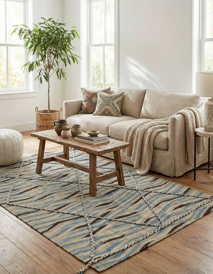 Detail image of 4' 8 x 6'  Hand Knotted Moroccan Wool Rug