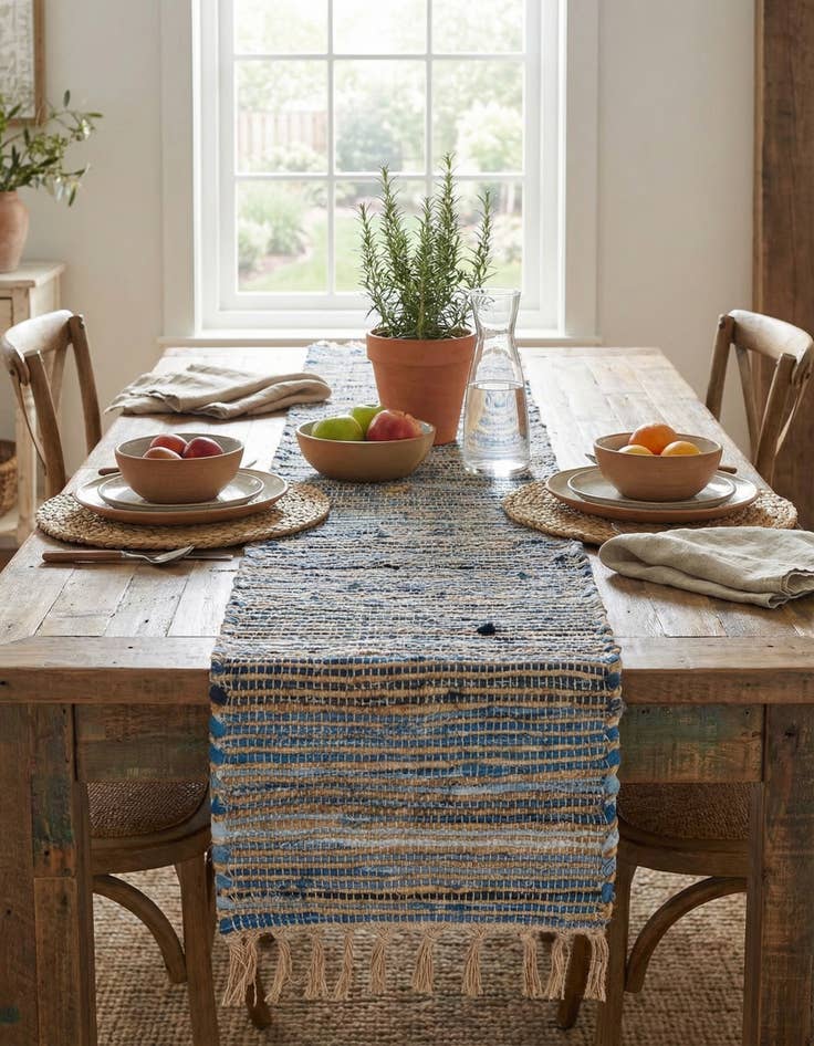 Detail image of  1' 2 x 6' 1  Hand Woven Chindi Jute Table Runner Rug