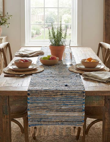 1' 2 x 6' 1 Hand Woven Chindi Jute Table Runner Rug