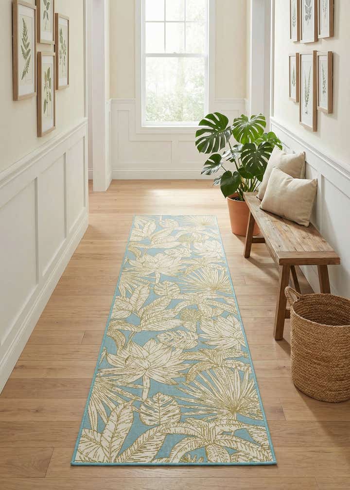 2' 7 x 10' Easy-Clean Botanical Indoor / Outdoor Runner Rug