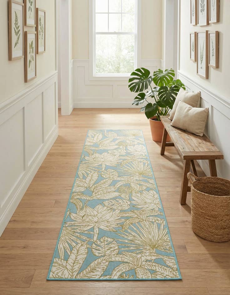 Detail image of 2' 7 x 10'  Washable Botanical Indoor / Outdoor Runner Rug