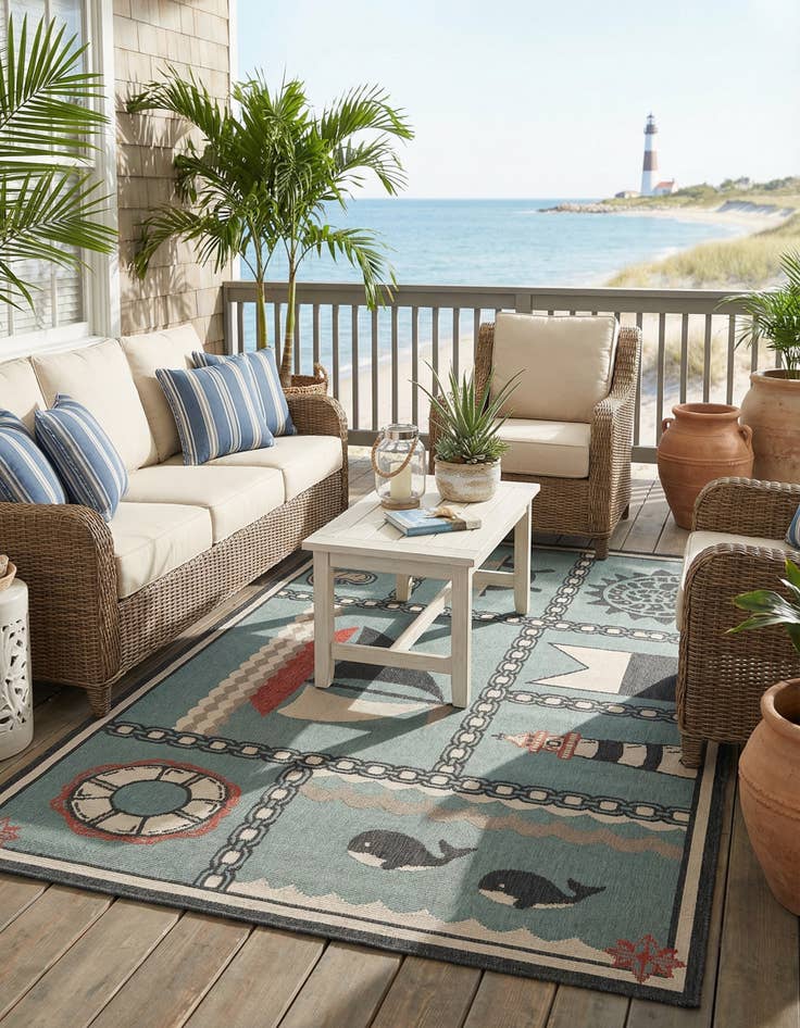Detail image of 5' x 8'  Washable Coastal Indoor / Outdoor Rug