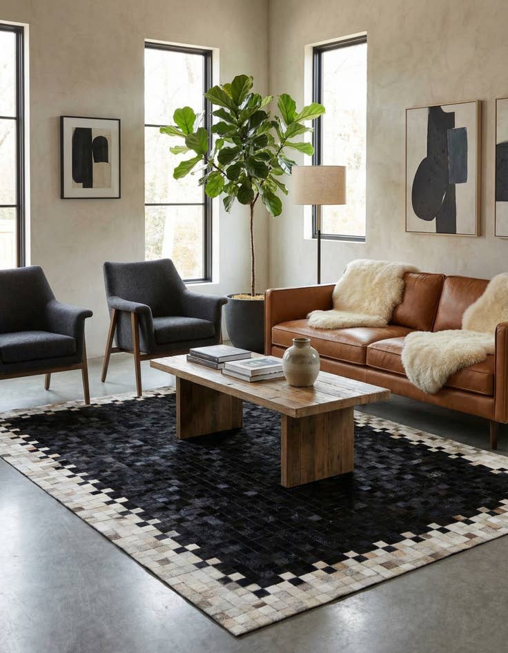 Detail image of  5' 1 x 7' 11 Cowhide - Patchwork Rug