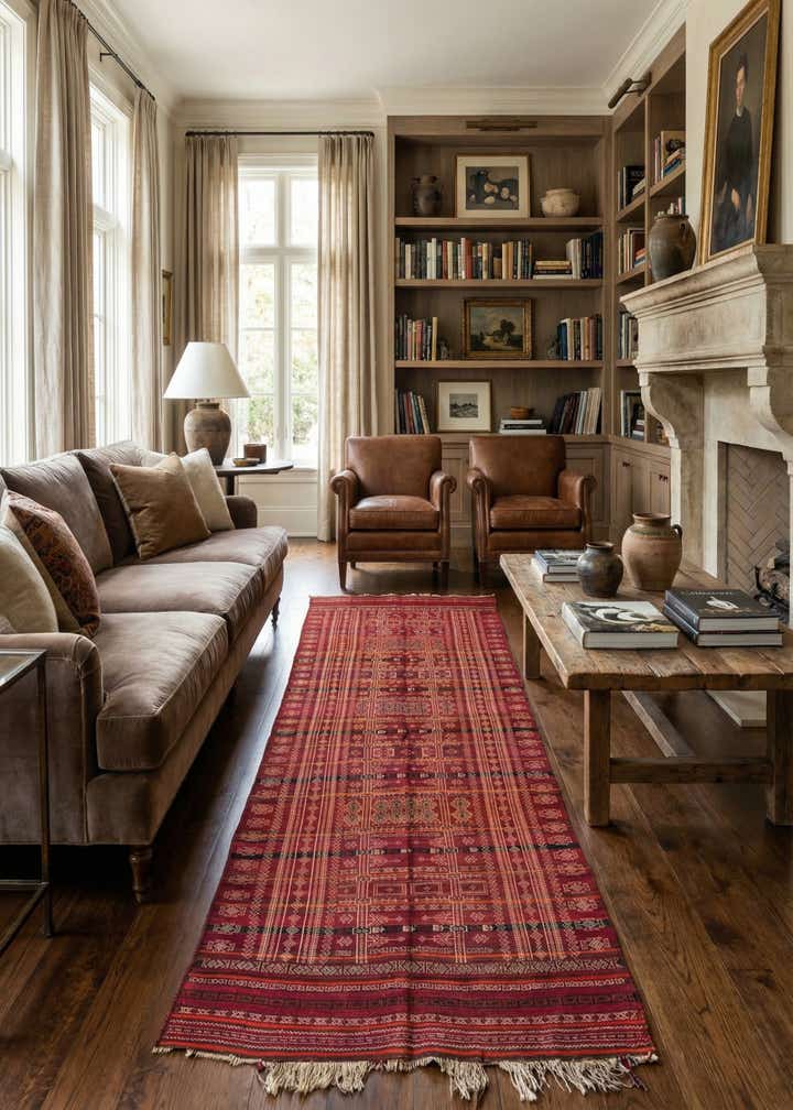 4' 9 x 13' 7 Hand Woven Kilim Fars Wool Runner Rug