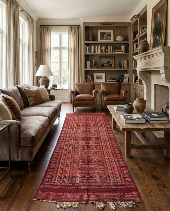 4' 9 x 13' 7 Hand Woven Kilim Fars Wool Runner Rug