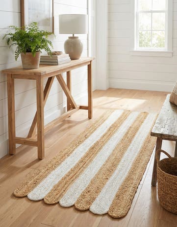 2' x 5' 1 Handmade Scallop Braided Jute Runner Rug