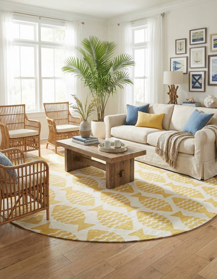 Detail image of 13' x 13'  Washable Coastal Indoor / Outdoor Round Rug