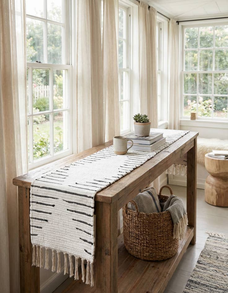 Detail image of  1' 2 x 6' 1  Hand Woven Chindi Cotton Table Runner Rug