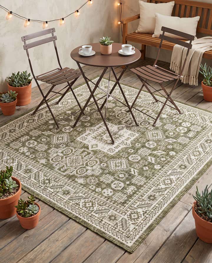 5' 3 x 5' 3 Easy-Clean Aztec Indoor / Outdoor Square Rug