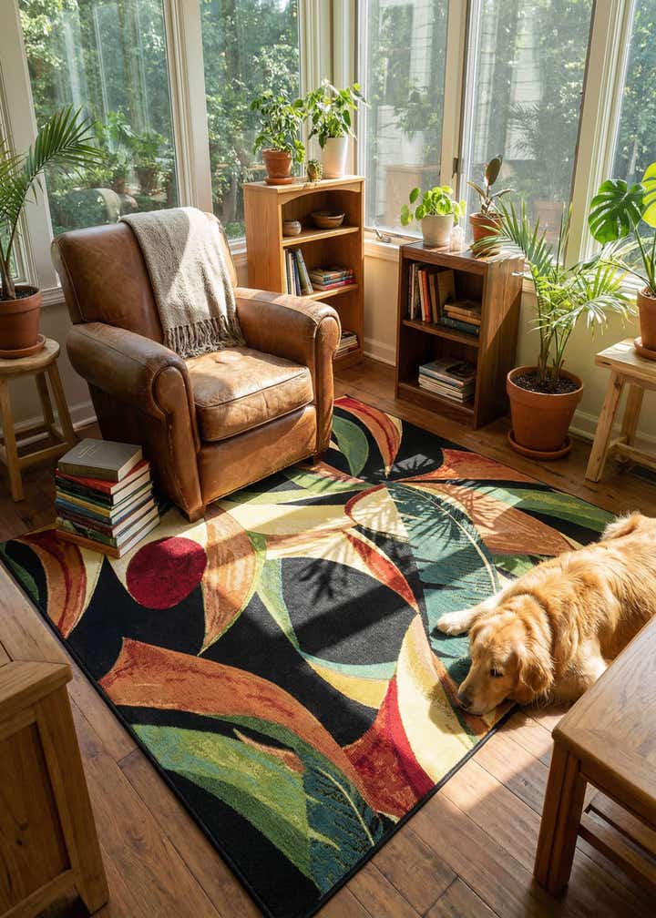 6' x 6' Easy-Clean Botanical Indoor / Outdoor Square Rug