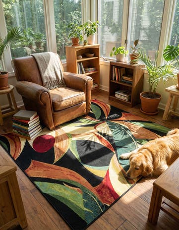 6' x 6' Easy-Clean Botanical Indoor / Outdoor Square Rug