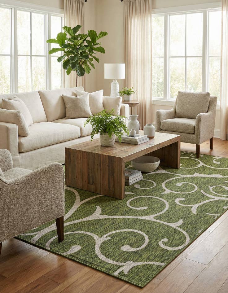 Detail image of 7' 10 x 11' Easy-Clean Botanical Indoor / Outdoor Rug