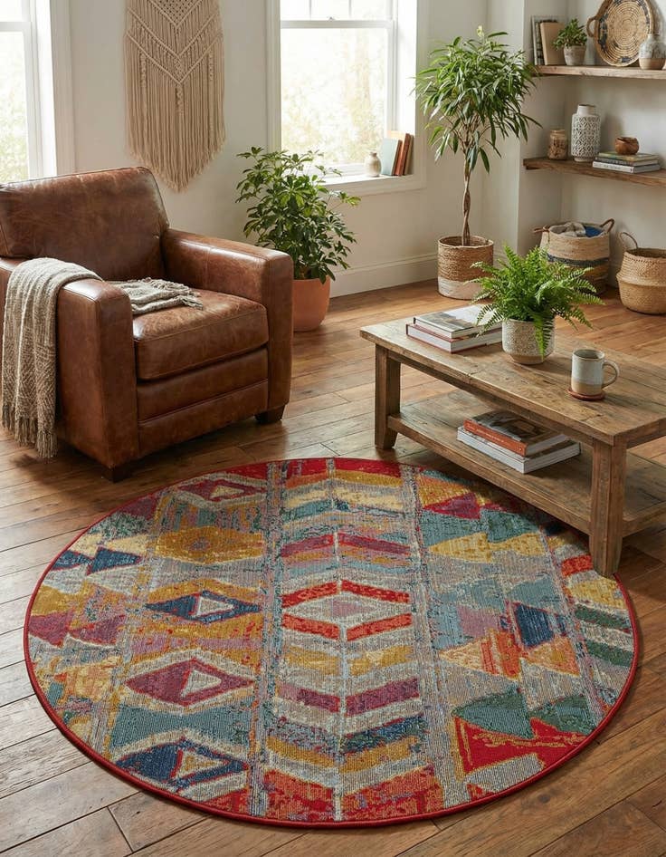 Detail image of  4' x 4'  Washable Modern Indoor / Outdoor Round Rug