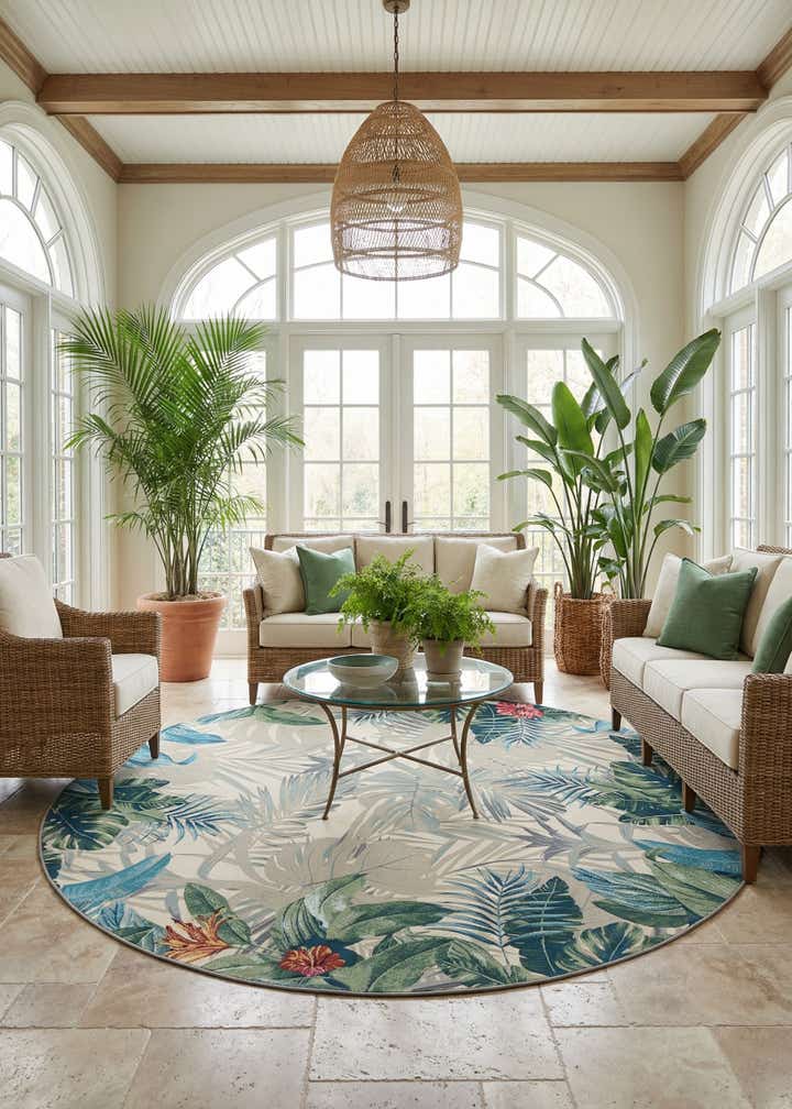 12' x 12' Easy-Clean Botanical Indoor / Outdoor Round Rug