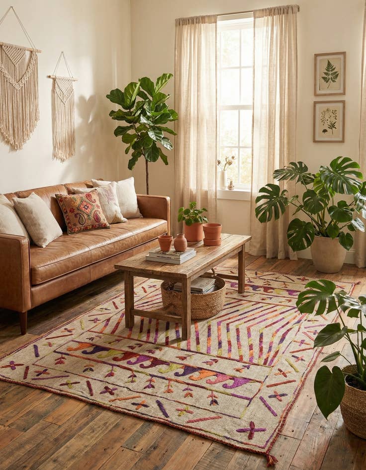 Detail image of 3' 10 x 5' 7  Hand Woven Kilim Suzani Wool Rug