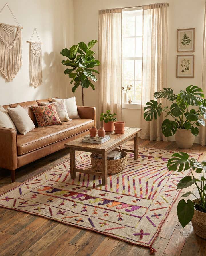 3' 10 x 5' 7 Hand Woven Kilim Suzani Wool Rug