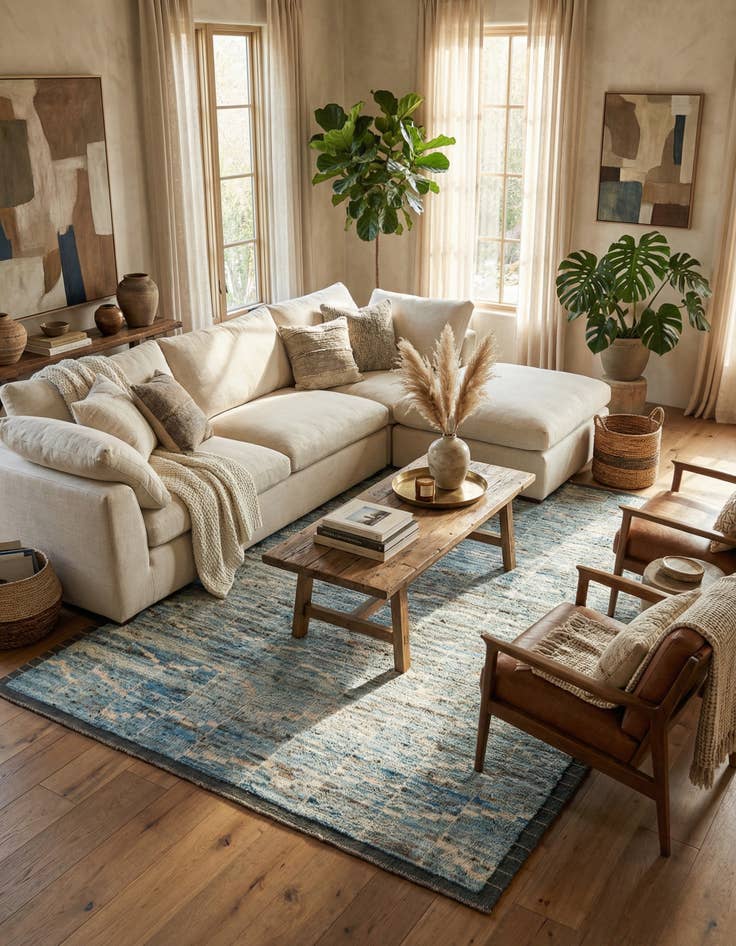 Detail image of  6' 10 x 9' 9  Hand Knotted Moroccan Wool Rug