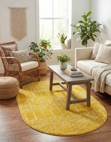 Yellow Paxon Trellis Oval Rug