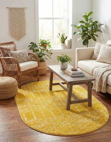 Yellow Paxon Trellis Oval Rug