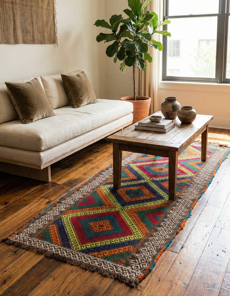 Detail image of  1' 10 x 5' 10  Hand Knotted Kilim Fars Persian Wool Runner Rug