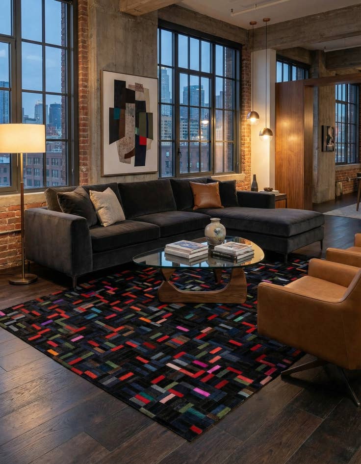 Detail image of  5' 1 x 7' 11 Cowhide - Patchwork Rug