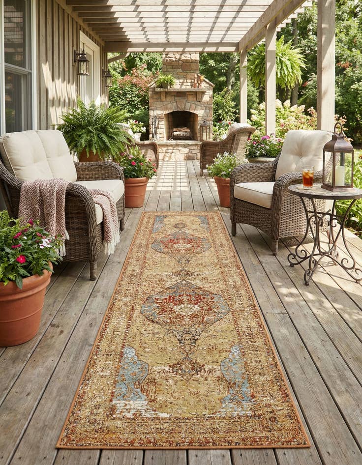 Detail image of 2' 7 x 10'  Washable Traditional Indoor / Outdoor Runner Rug