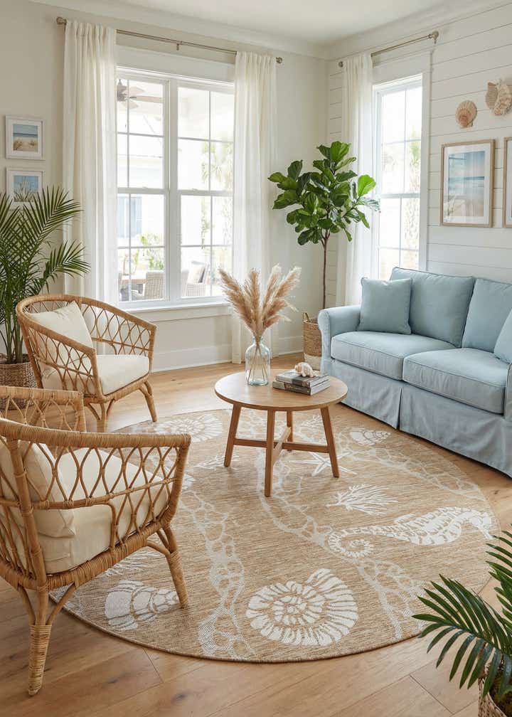 7' 10 x 7' 10 Easy-Clean Coastal Indoor / Outdoor Round Rug