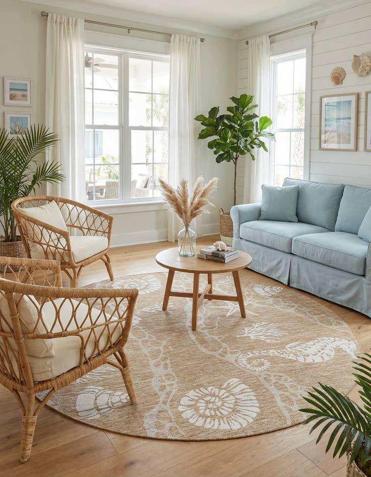 Detail image of 7' 10 x 7' 10 Easy-Clean Coastal Indoor / Outdoor Round Rug
