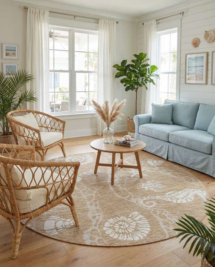 7' 10 x 7' 10 Easy-Clean Coastal Indoor / Outdoor Round Rug