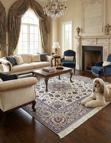 6' 7 x 6' 8 Hand Knotted Isfahan Persian Square Rug