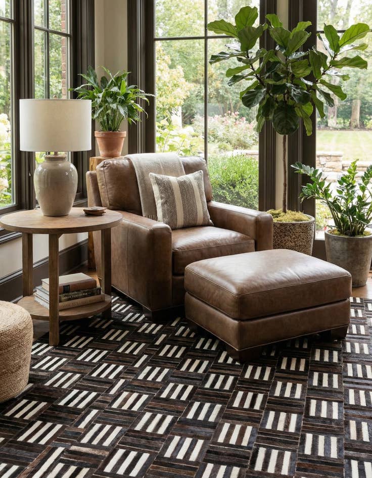 Detail image of  6' x 6' 7 Cowhide Stocks Square Rug