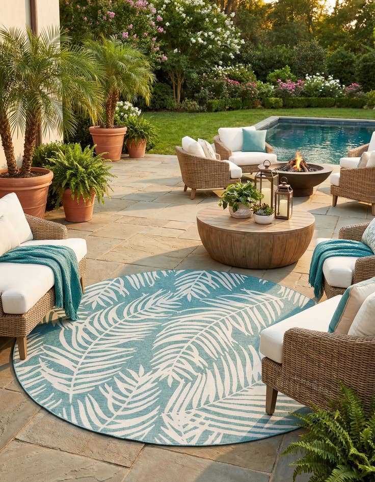 Detail image of  13' x 13'  Washable Botanical Indoor / Outdoor Round Rug
