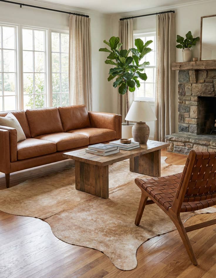 Detail image of 5' 5 x 6' 5 Cowhide Leather Rug