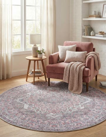 Beige and pink Washable Mangata Round Rug
