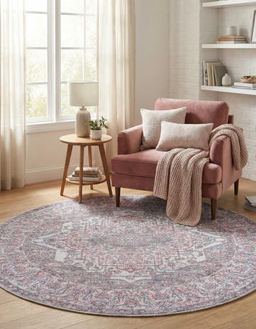 Beige and pink Washable Mangata Round Rug