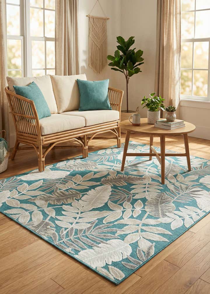 4' 5 x 6' Easy-Clean Botanical Indoor / Outdoor Rug