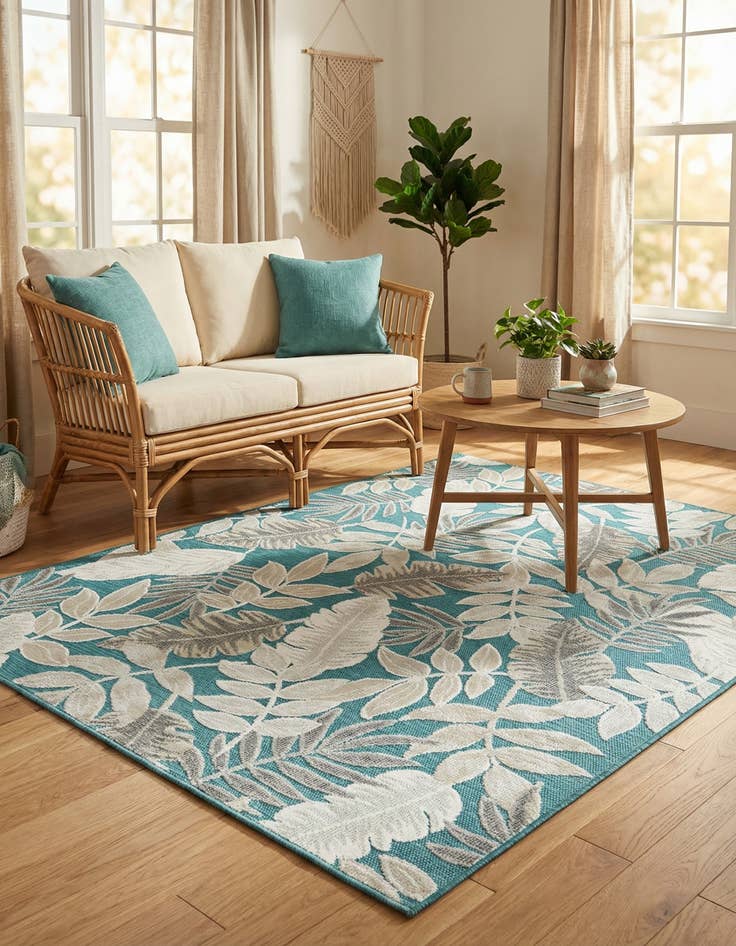 Detail image of 4' 5 x 6' Easy-Clean Botanical Indoor / Outdoor Rug