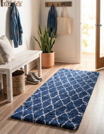 Navy Blue Moroccan Shag Runner Rug