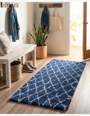 Navy Blue Moroccan Shag Runner Rug
