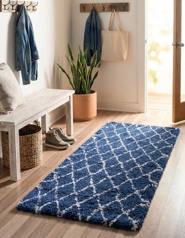 Navy Blue Moroccan Shag Runner Rug
