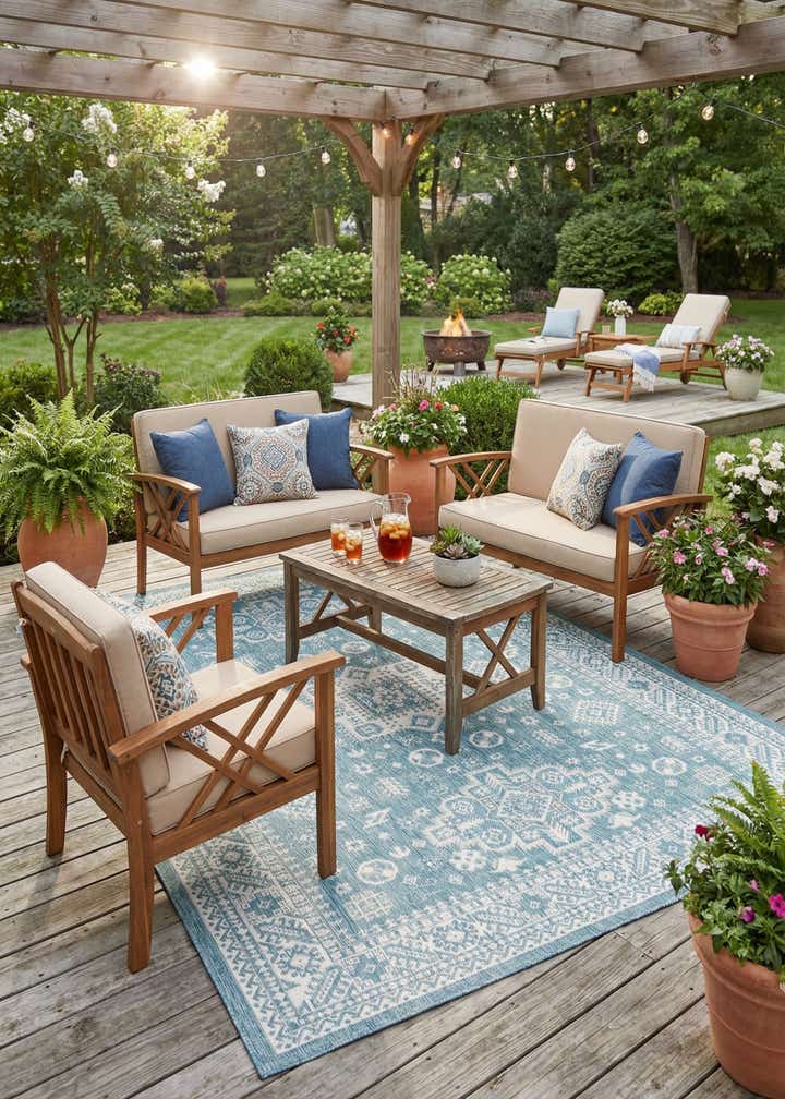 7' 10 x 11' Easy-Clean Aztec Indoor / Outdoor Rug