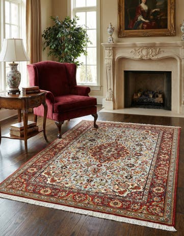 3' 7 x 5' 1 Hand Knotted Qom Persian Rug
