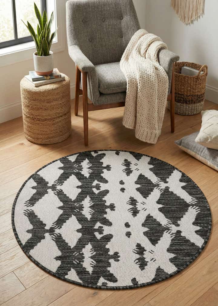 3' x 3' Easy-Clean Modern Indoor / Outdoor Round Rug