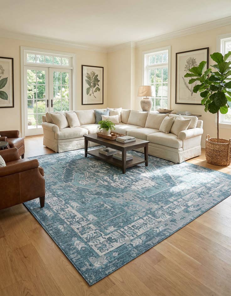 Detail image of 13' x 13'  Washable Traditional Indoor / Outdoor Square Rug