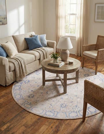 Beige Washable Timeless Round Rug