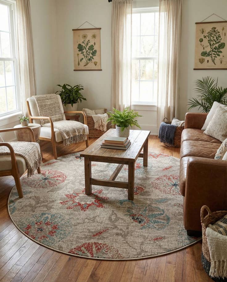 Detail image of 6' x 6' Easy-Clean Botanical Indoor / Outdoor Round Rug
