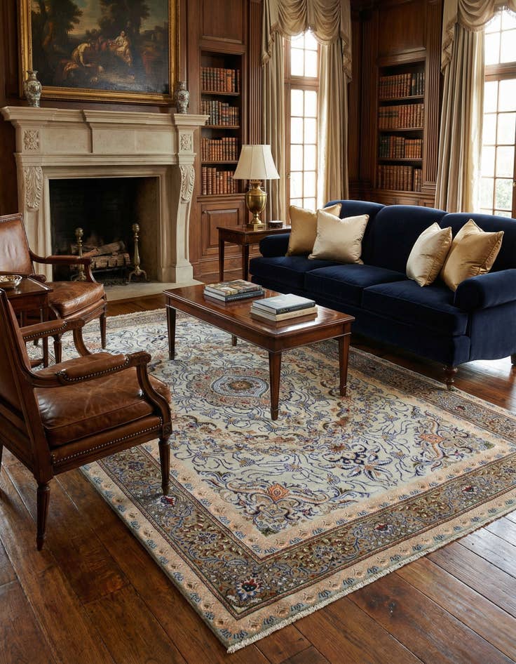 Detail image of 6' 6 x 10'  Hand Knotted Kashan Persian Rug