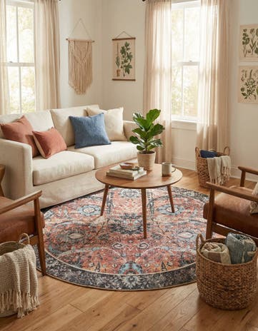 5' 1 x 5' 1 Washable Timeless Round Rug
