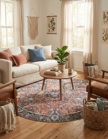 5' 1 x 5' 1 Washable Timeless Round Rug
